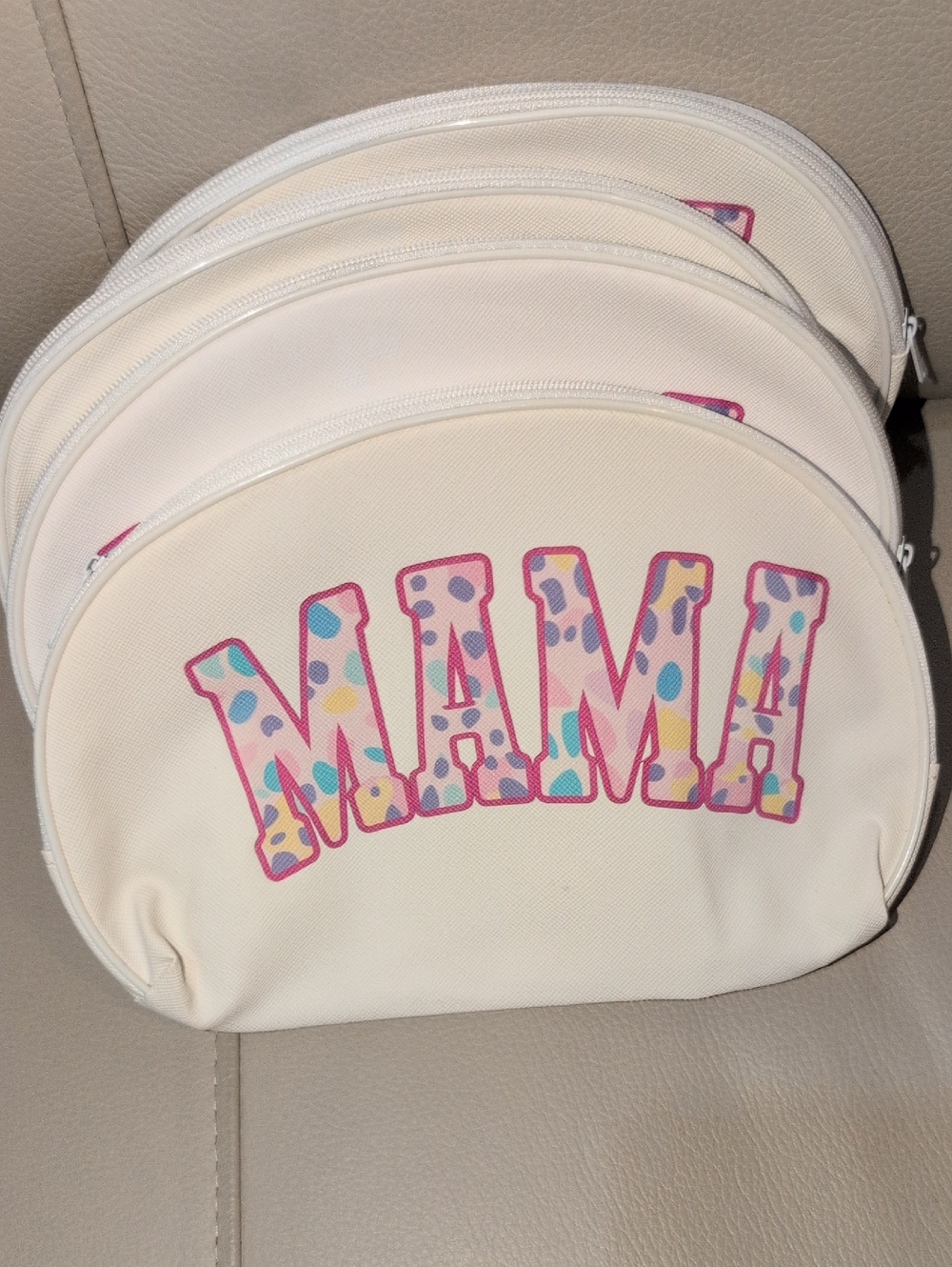 Mama Floral Dot Print Cosmetic Bag  Cream & Pink